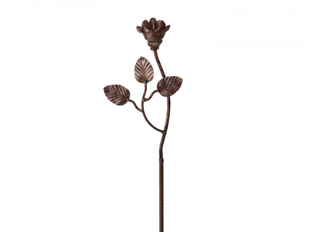 Rose with Leaves - Metal Rusty Flower Garden Stakes_Decorative Stakes