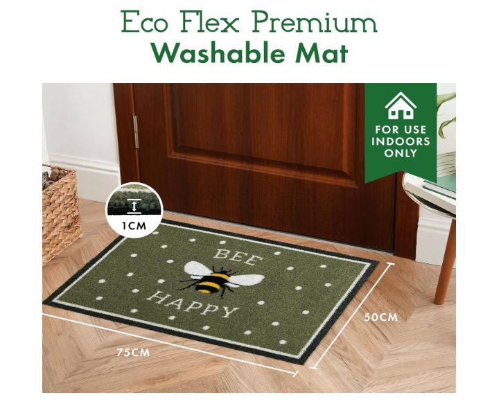 Eco Flex Premium Washable Mat - Bee Happy Green_Doormats