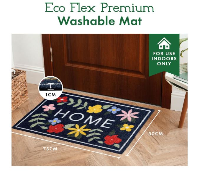 Eco Flex Premium Washable Mat - Floral Home Navy_Doormats