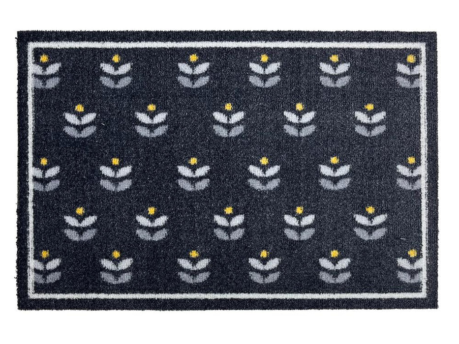 Eco Flex Premium Washable Mat - Floral Repeat Grey/Yellow_Doormats