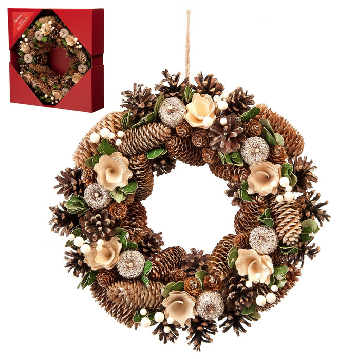 Gold Rose & Pinecone Wreath_Christmas Wreaths