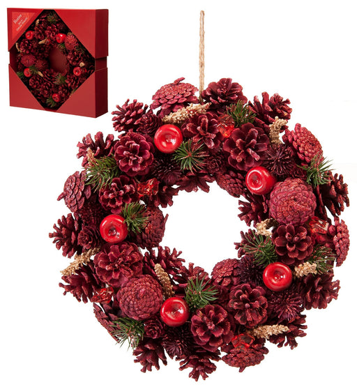 Red Pinecone & Apple Wreath_Christmas Wreaths