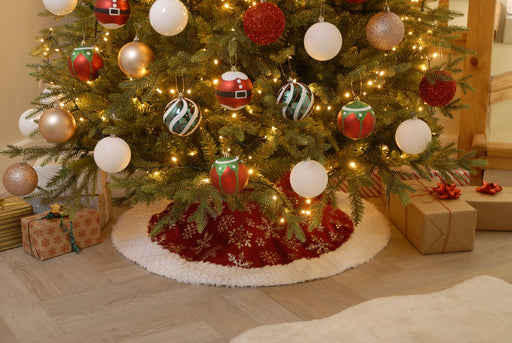 Burgundy with Silver Snowflakes - Tree Skirt_Christmas Tree Skirts