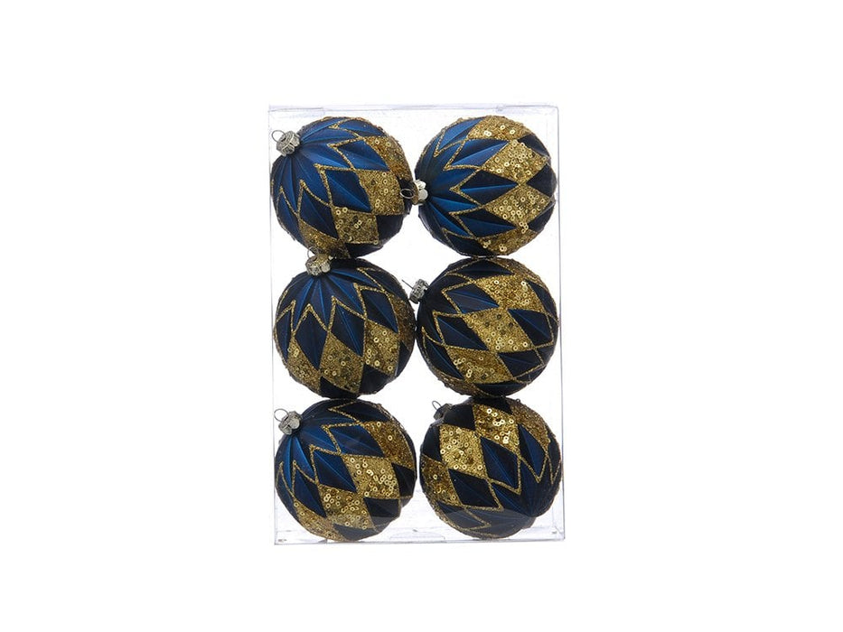 Matt Navy and Gold Glitter Diamond Bauble - 6 pack_Baubles