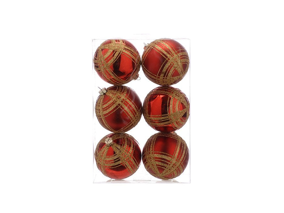 Red and Gold Glitter Tartan Effect Bauble - 6 pack_Baubles