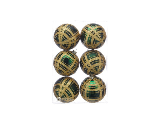 Green Gold Glitter Tartan Effect Bauble - 6 pack_Baubles