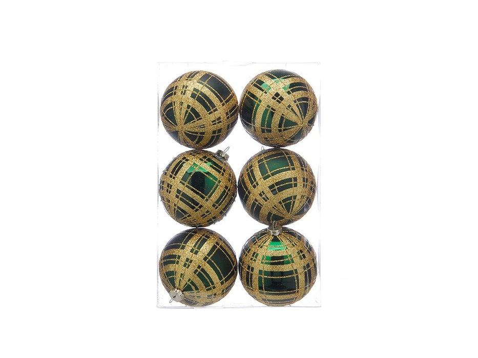 Green Gold Glitter Tartan Effect Bauble - 6 pack_Baubles