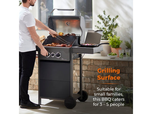 Stealth Two Burner Porcelain Gas BBQ with Precision Thermometer and Side Burner_BBQS