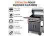 Stealth 4000 Four Burner Porcelain Gas BBQ with Side BurnerPrecision Thermometer and Cabinets_BBQS