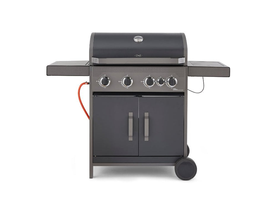 Stealth 4000 Four Burner Porcelain Gas BBQ with Side BurnerPrecision Thermometer and Cabinets_BBQS