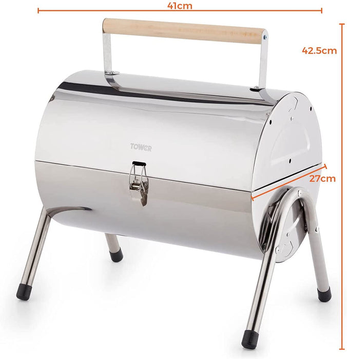 Stealth Stainless Steel Portable Charcoal BBQ with Wooden Carry Handle_Portable BBQs